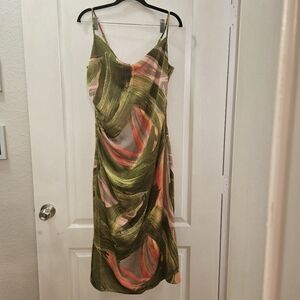 BCBG NEW YORK women's maxi green and pink gathered front size M Medium dress